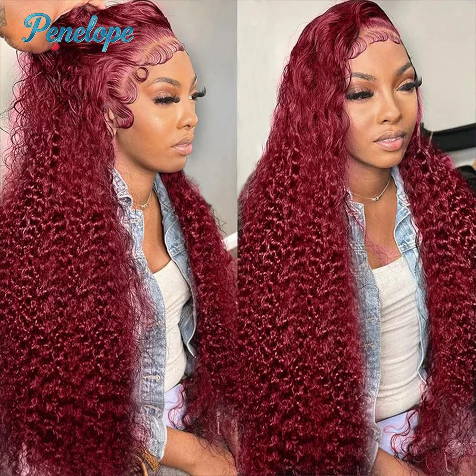 99J Burgundy 200% 13x4 HD Lace Front Wigs Human Hair Wine 30 36 Inch Deep Wave Brazilian Colored Curly 13x6 Lace Frontal Wig image 2