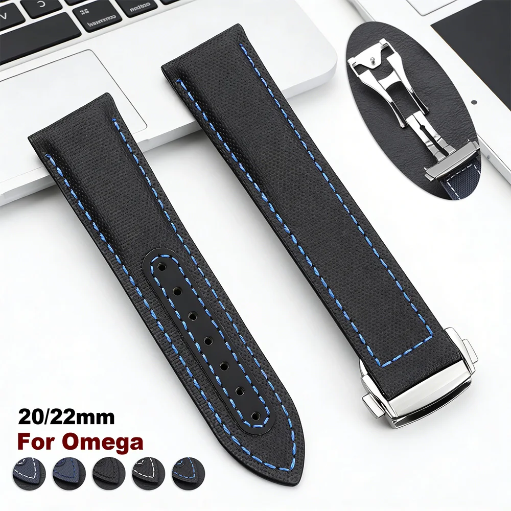 Sailcloth Nylon Watch Straps for Omega for Speedmaster 20mm 22mm Nylon Watch Band Black Blue Folding Buckle Stitching Bracelet