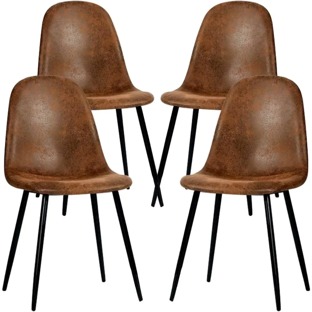 

Furnishing Dining Chair Set of 4, Fabric Suede Dining Room Side Seat, Living Room Kitchen Chair with Metal Legs, Dark Brown