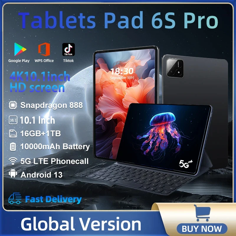 

2024 Original Global Version Pad 6S Pro Snapdragon 888 Tablet PC Xiao Android 13 10000mAh 16GB+1TB 5G Dual SIM Card HD 4K Mi Tab