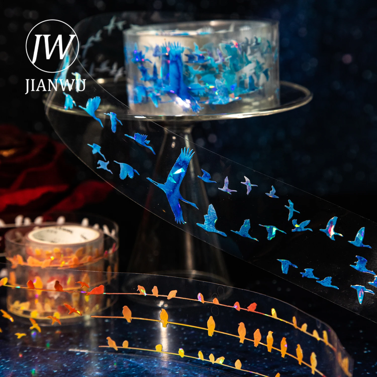 JIANWU 40mm * 200cm oiseaux volants sont brumeux série oiseaux colorés paysage matériel Collage PET bande créative Journal papeterie