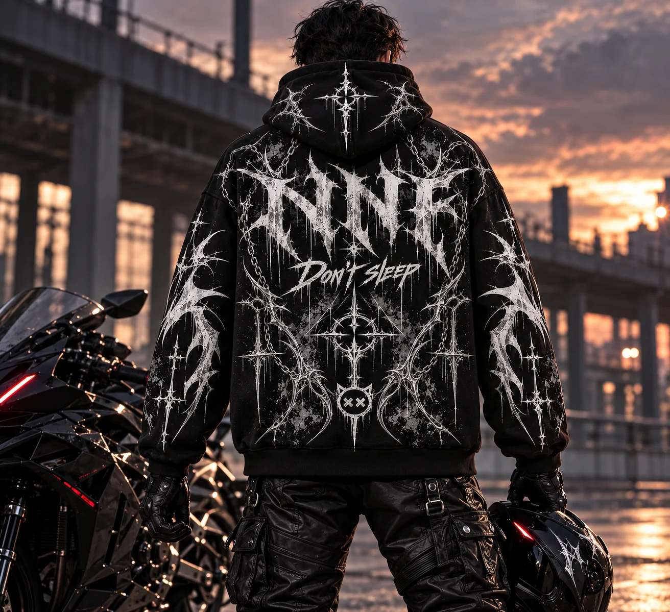 Gothic Y2K Hoodie for Men Women Dark Streetwear Graphic Print Hip Hop Alt Aesthetic Loose Fit Hooded Sweatshirt Biker Punk Top