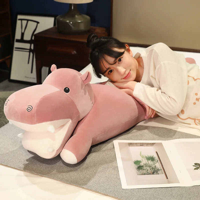 

Cartoon Hippo Plush Long Pillow Soft Stuffed Huggable Hippo Back Pillow Kawaii Decor For Bedroom Cute Gift To Family Friends