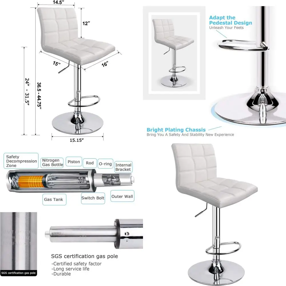 

Furmax Bar Stools Modern Pu Leather Swivel Adjustable Hydraulic Bar Stool Square Counter Height Stool Set of 2 (White)