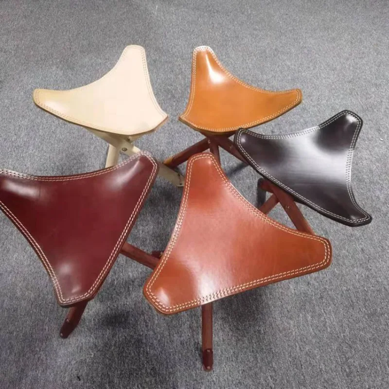 Household solid wood pony outdoor convenient cowhide folding fishing chair