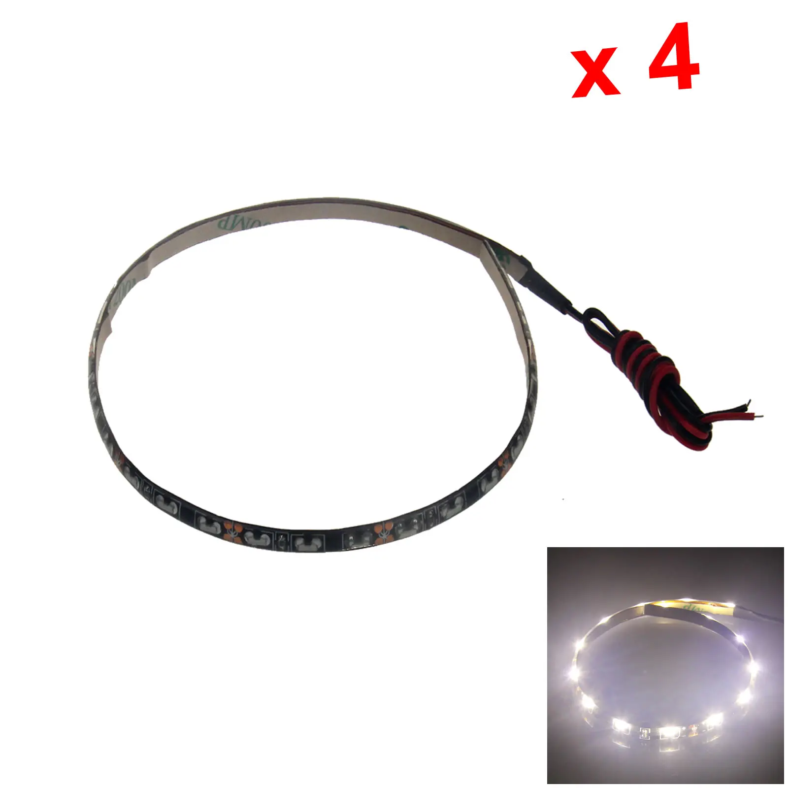 แถบไฟยืดหยุ่น4X สีขาว30ซม. 1FT 12 'กันน้ำ M007-W เรืองแสงด้านข้าง30ดวง