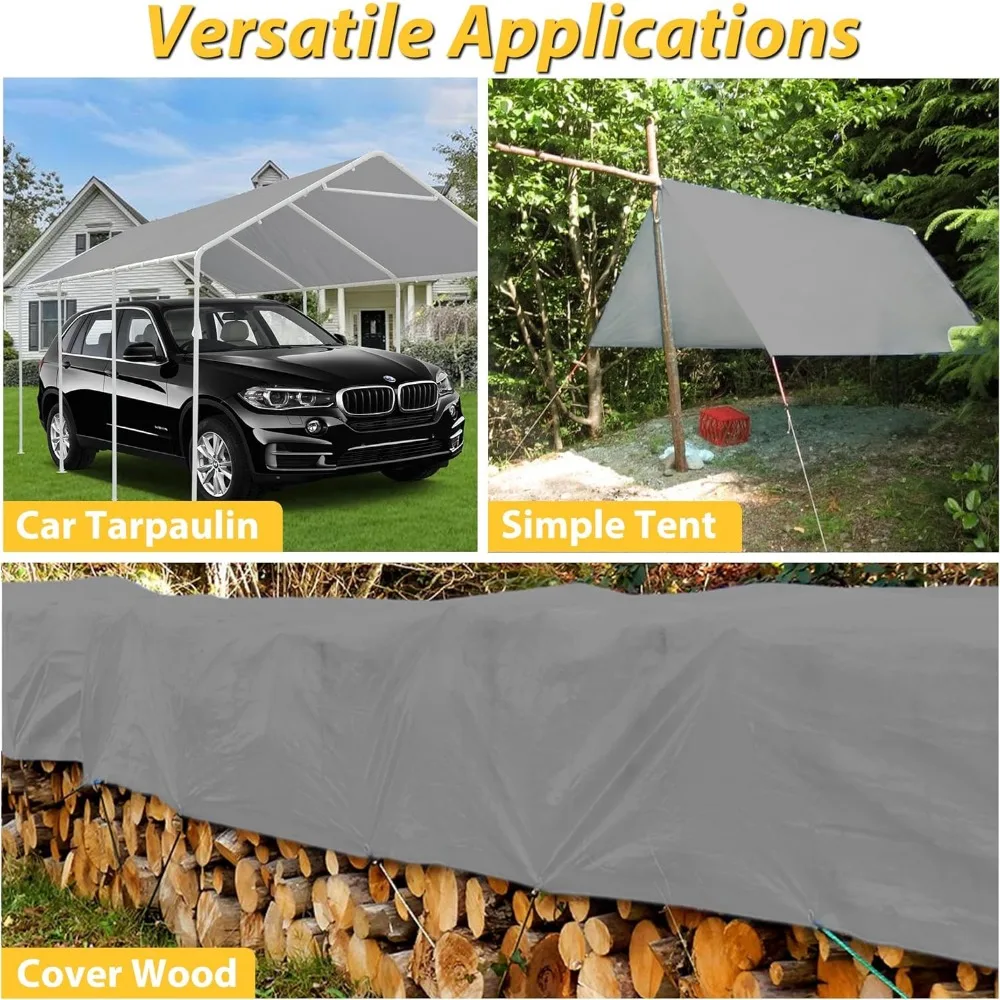 Imagem -06 - Garport Substituição Canopy Cover Abrigo da Garagem Top Tent Tarp Branco Livre 50 Ball Bungee Cords Apenas Tampa 12x20 Pés