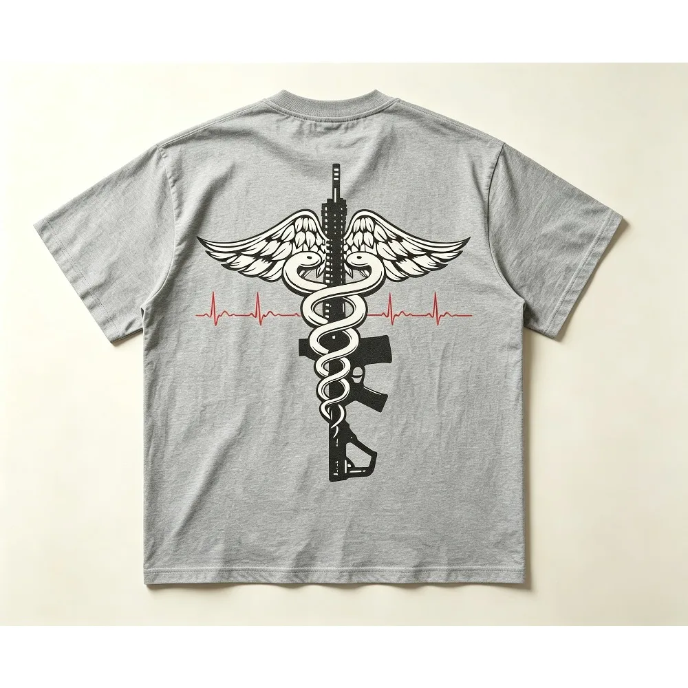 2026 New Summer Mens O-Neck Short Sleeve Tee, US Combat Medic Tactical Caduceus Printed Graphic, Casual Streetwear T-shirt
