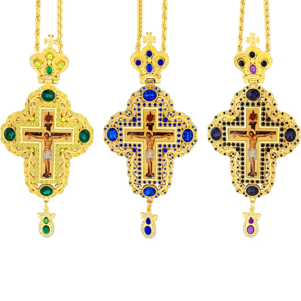 

Pectoral Cross Orthodox Jesus Necklace Catholic Crucifix Pectoral Gold Pendants Cross Chain Religious Jewelry крест кулон