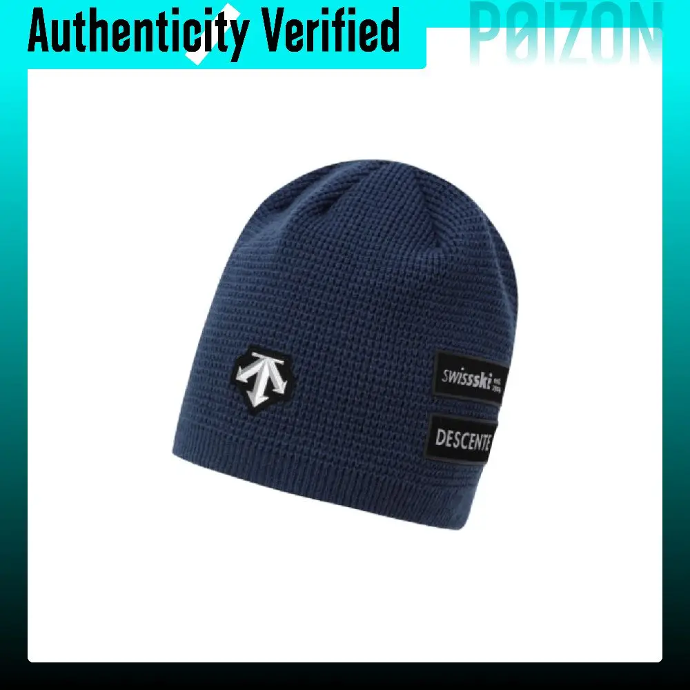 DESCENTE Acrylic Beanies Unisex Black/Marine Blue SQ423IKCO2