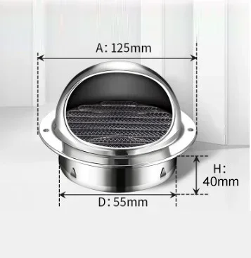 60mm-300mm Ventilator Air Vent Stainless Steel Round Brushed Bull Nosed External Extractor Wall Vent Outlet Air Extractor