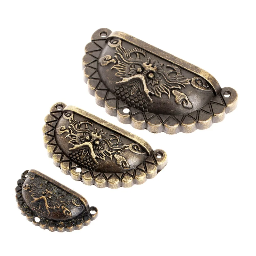 4Pcs Antique Furniture Handles Vintage Knobs and Pulls for Cabinet Dragon Shell Knobs Dresser Drawer Door Cupboard Pull Handle