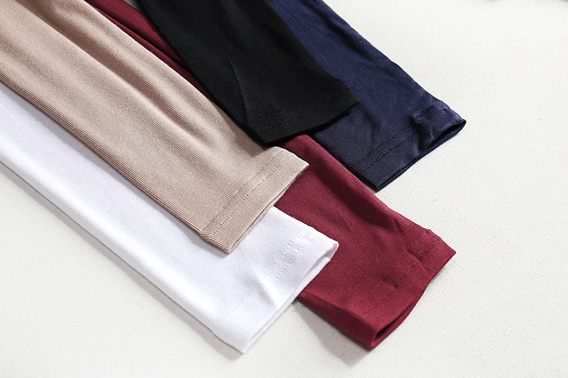 Hochwertige Elastische Basic Einfarbige Langarm-T-Shirts Schlichte Baumwoll-Damen-T-Shirts Lässige Oberteile Koreanischer Stil Dünnes O-Ausschnitt T-Shirt – Detail 7