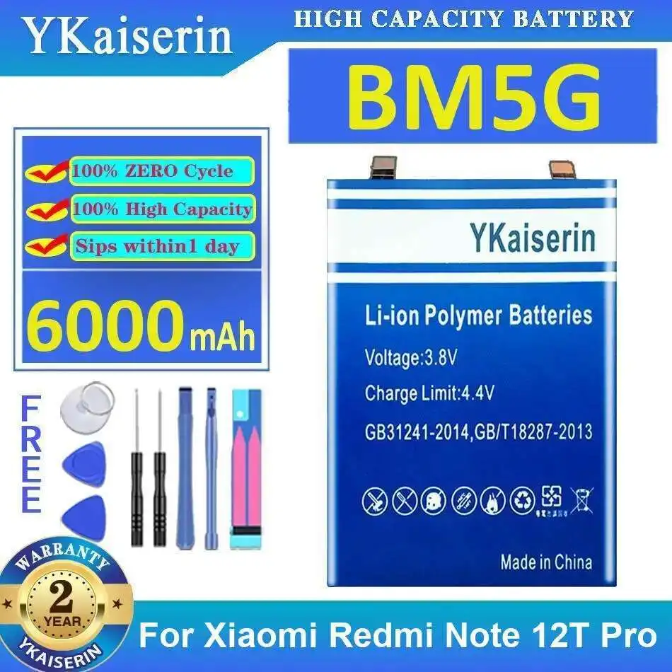 

Mobile Phone Battery For Xiaomi Redmi Note 12T Pro BM5G 6000Mah High Compatibility