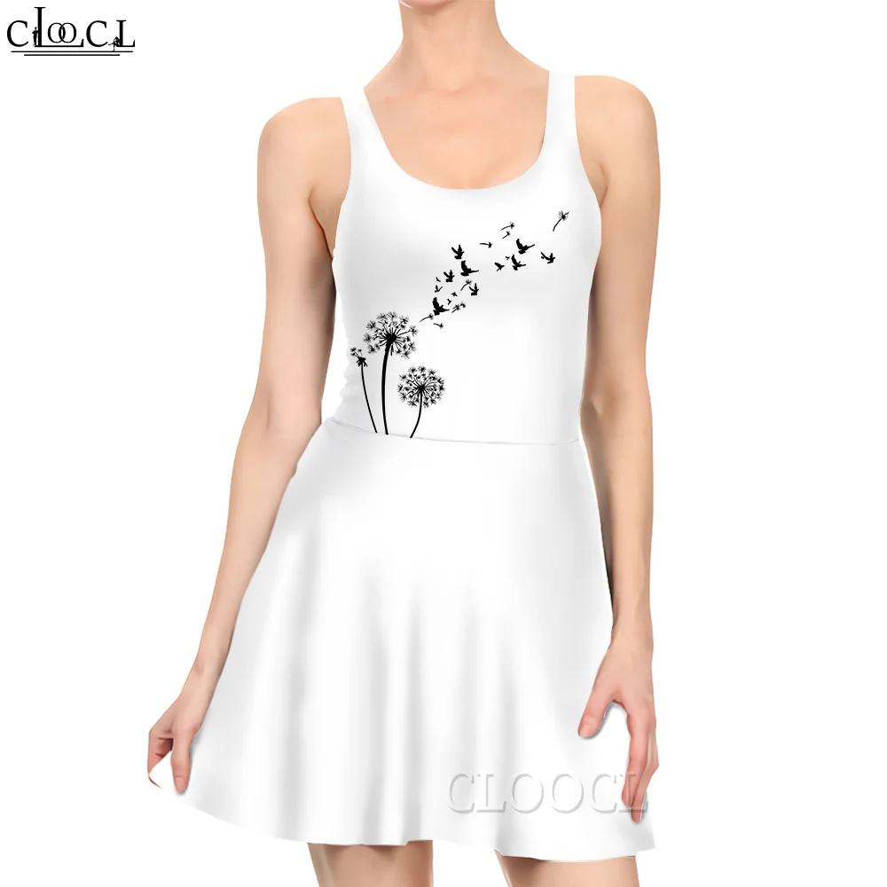 

CLOOCL Fashion Women Mini Dress Minimalist Dandelion Pattern 3D Printing for Summer Female Sleeveless Short Dresses Casual Style