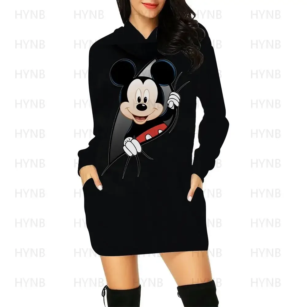 Elegant Dresses for Women Mini Dress Sexy Hoodie Minnie Mouse Chic Woman Evening Mickey 2022 Long Sleeves Clothes Sweater Dress