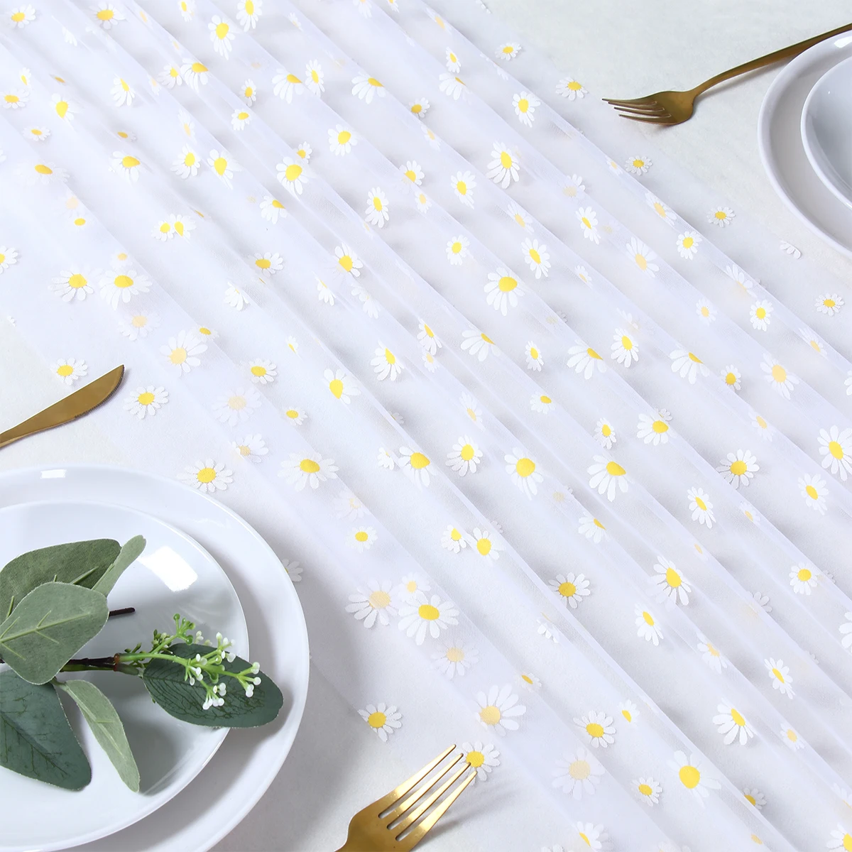 Daisy Pattern Tulle Table Runner Daisy Birthday Decoration Daisy Mesh Table Runner Baby Shower Wedding Birthday Party Supplies