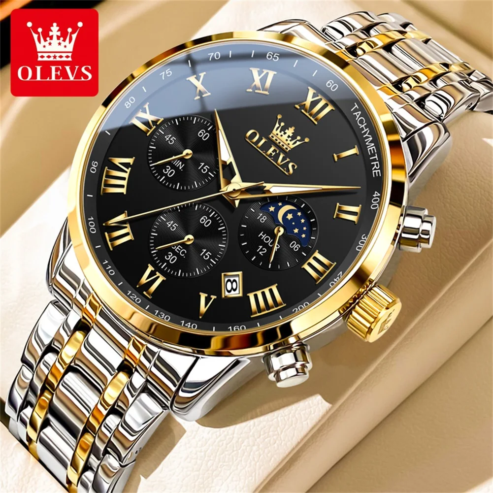 

OLEVS Luxury Brand Men's Watches Original Waterproof Quartz Watch Moon Phase Chronometer Calendar Male Wristwatch luminous