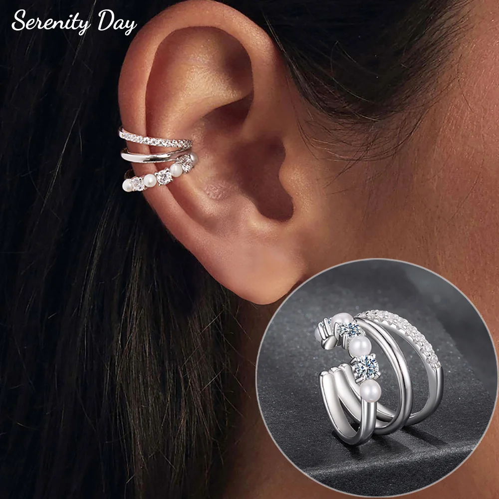 

Serenity D Color Moissanite Earrings for Women Gift S925 Sterling Silver Freshwater Pearls Clip Earrings No hole to wear Jewelry