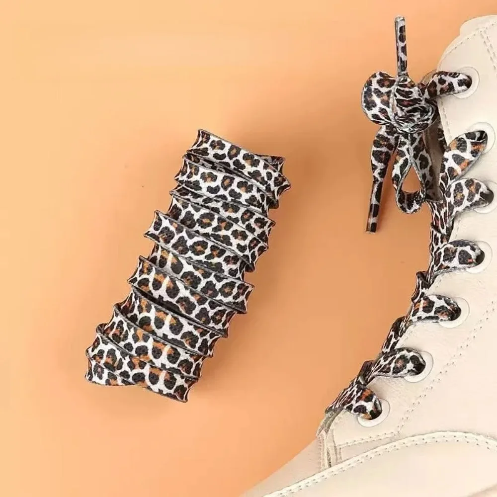 Flat Leopard Print Shoelaces for Canvas Sneakers & Athletic Shoes, Black Colorful Design