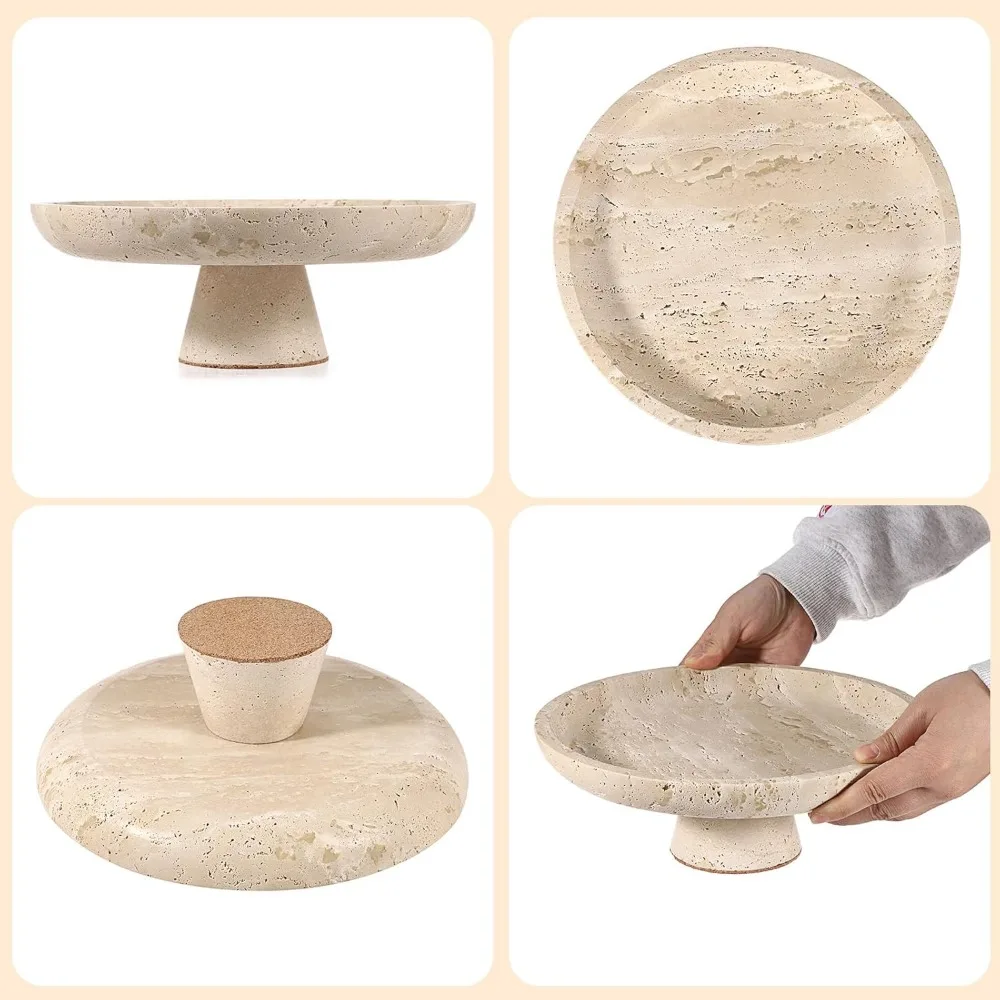 Grand bol à fruits en travertin naturel de 10 pouces, bol de comptoir de cuisine en pierre décorative pour fruits et usage décoratif