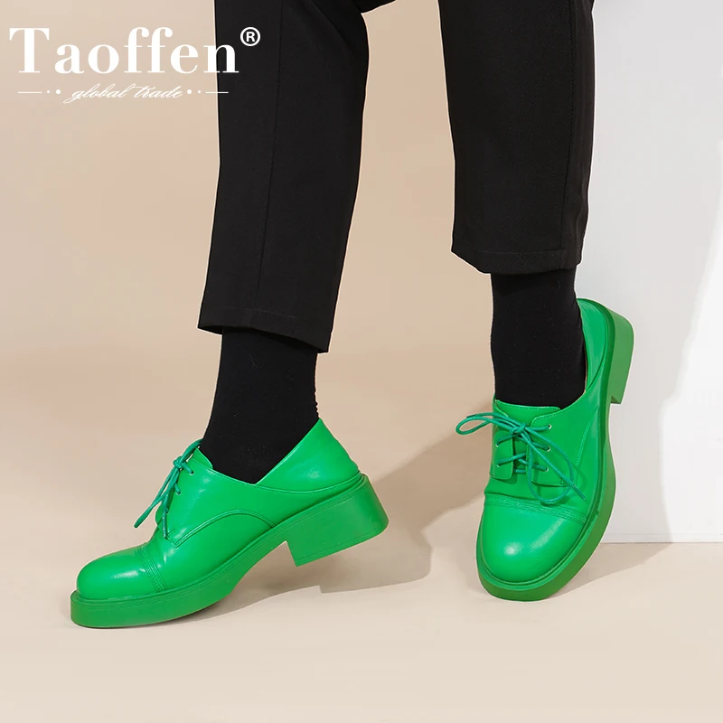 Taoffen Size 36-43 High Quality Oxford Shoes For Women Flats Casual Lace Up Loafers Lady Fashion Round Toe Footwear 2024