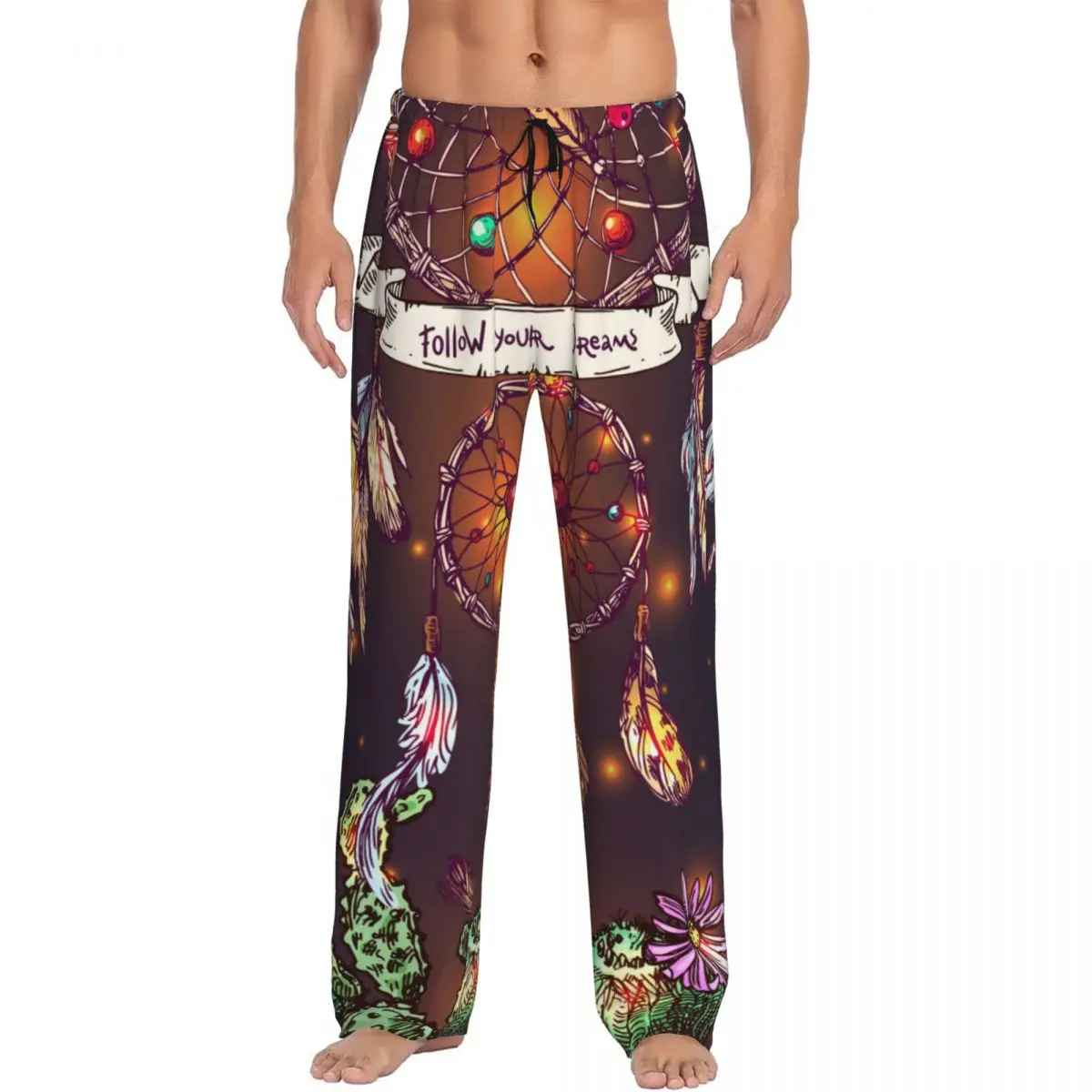 Bright Boho Dreamcatcher And Cactus Men Sleep Bottoms Male Lounge Trousers Men's Pajama Pants