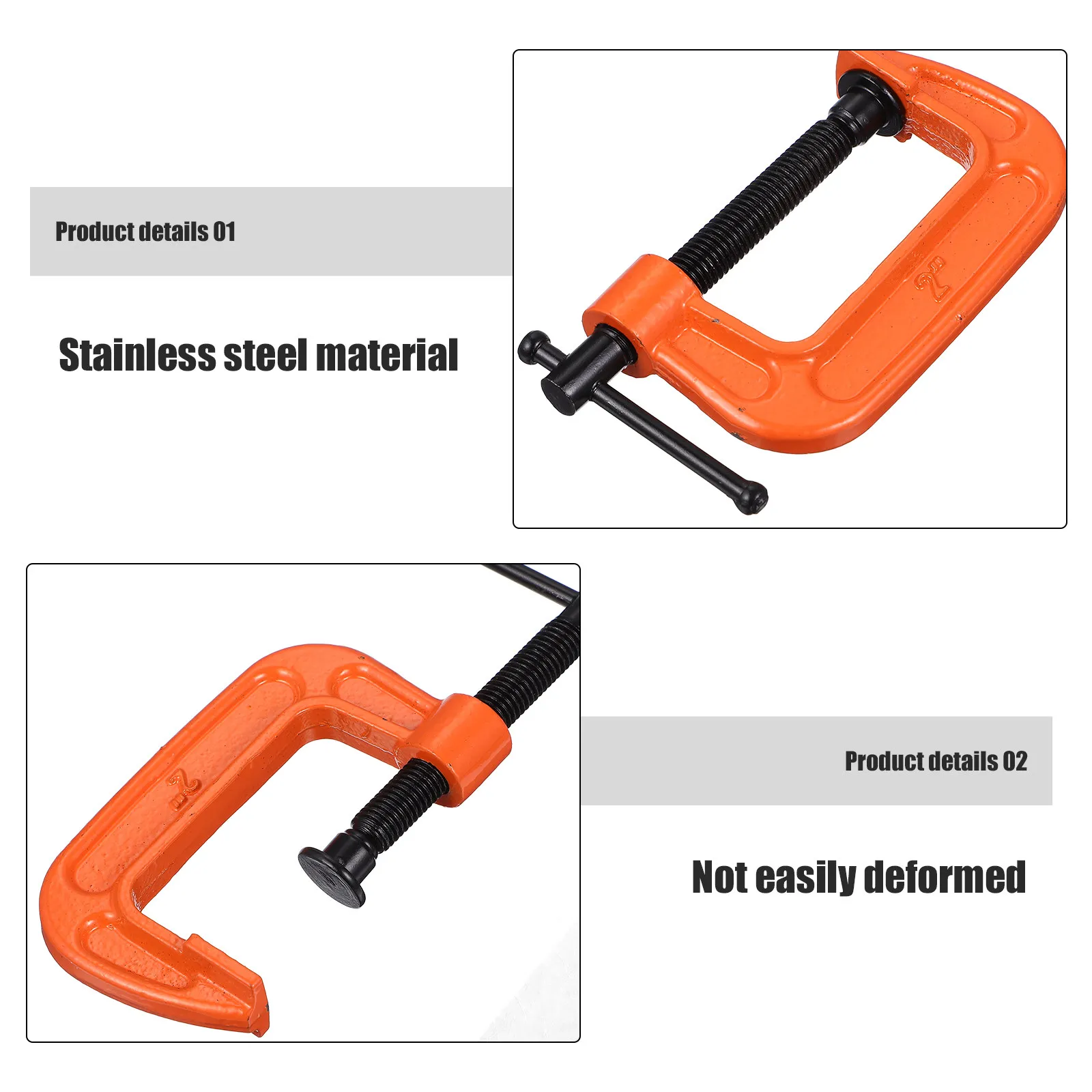 C-Clamp Desk Clamp Set, 2pcs Metal C-Shaped Bar Clamps with 58mm Jaw Opening for Woodworking, Metal & Plastic Fixing