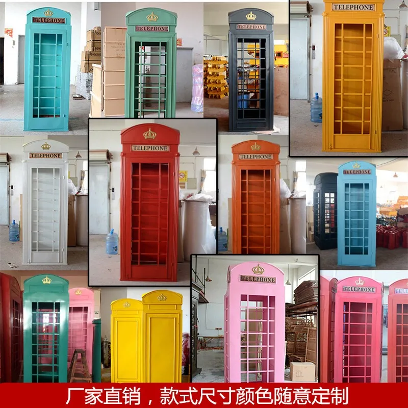 Factory direct sales British style retro wrought iron phone booth floor ornament Internet celebrity outdoor wedding landscape de