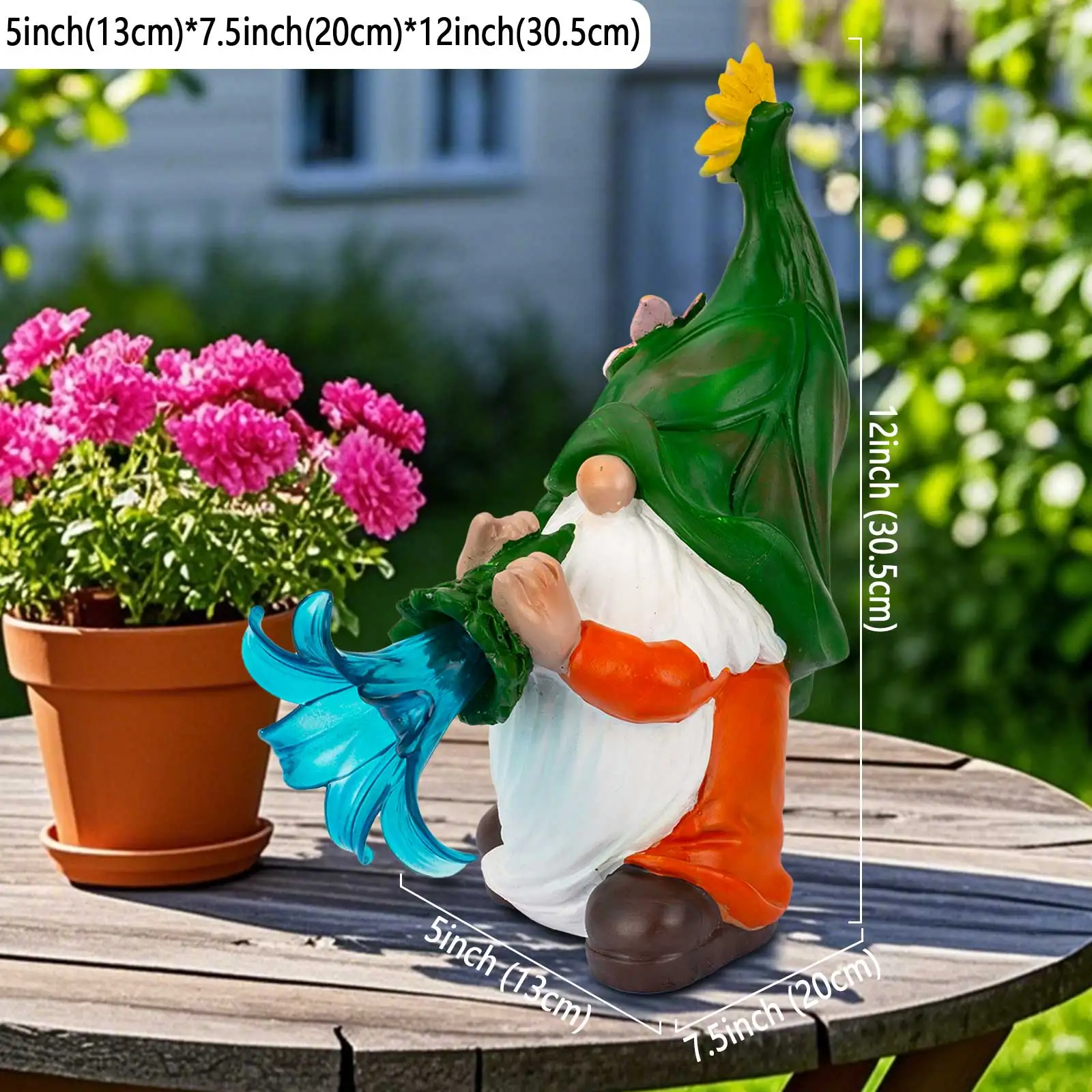 Solar LED Lighted Garden Gnome Resin Statue - Outdoor Funny Decor for Home Patio Lawn Yard - Collectible Figurine Gift