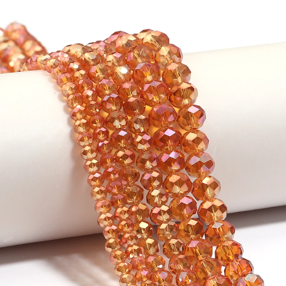1 Strang 4/6/8 mm facettierte Kristallperlen Orange Rot Rondelle Glas lose Perlen für Schmuckherstellung DIY Armband Halskette Zubehör