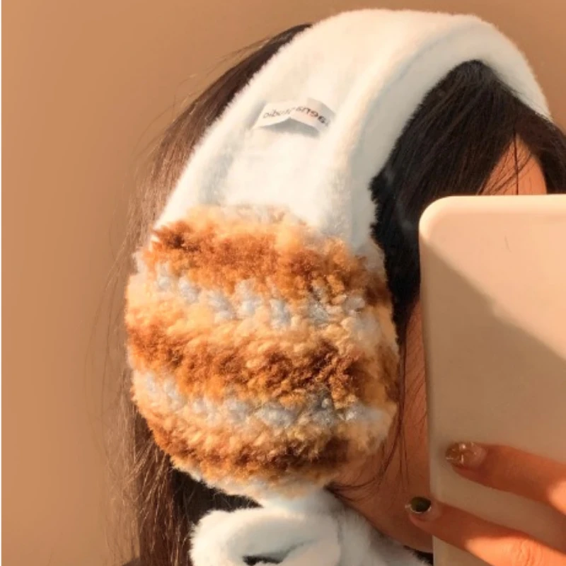 النسخة الكورية Ins المتناقضة شريط أفخم الدانتيل متابعة سماعات الأذن المرأة الشتاء سميكة الدافئة الدراجات الباردة واقية عقال الموضة #3