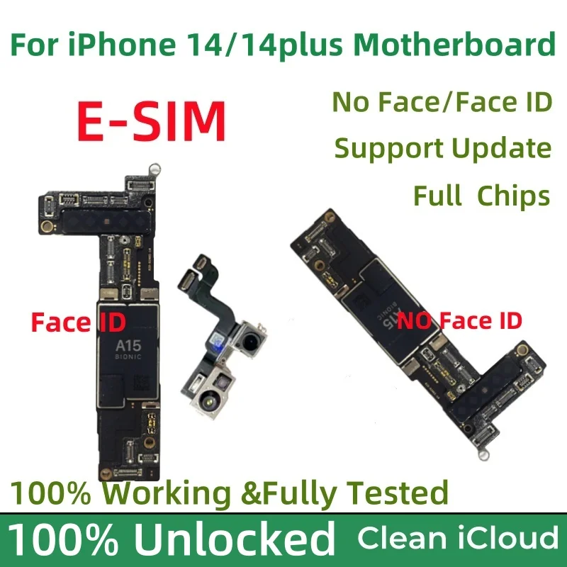 100% Unlocked For iPhone 14 14 Plus Logic board For iphone 14 Plus E-SIM Motherboard No/With Face ID mainboard Clean iCloud