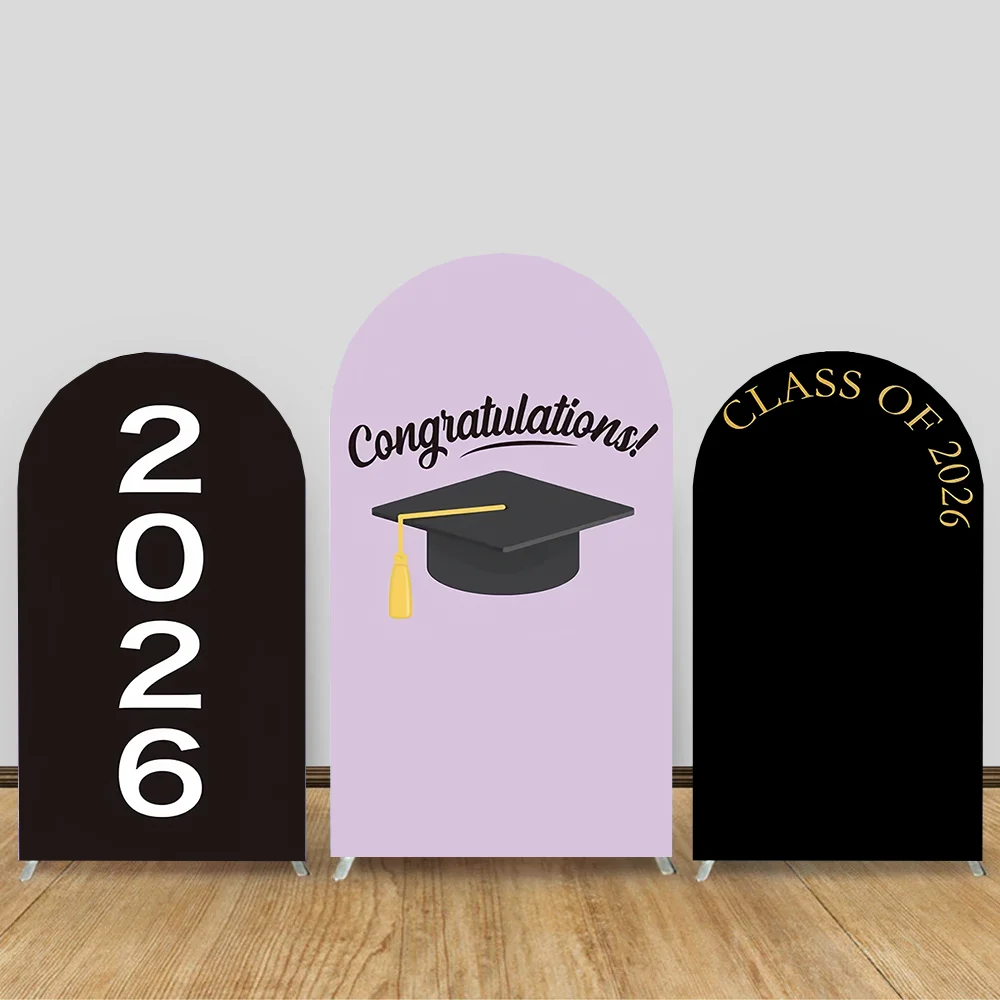 

Graduation Arch Backdrop Cover 2026 Black Gold Girl Boy Congrats Grad Graduate Prom Party Arched Photography Background Decor