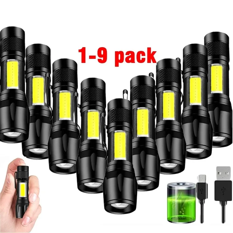 1-9 PCS Portable Rechargeable Zoom LED Flashlight XP Flash Light Torch Lantern 3 Lighting Modes Mini Led flashlights