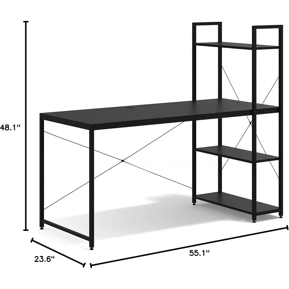 55 مكتب ألعاب مزدوج الجوانب مع أرفف قابلة للتعديل، وإدارة الكابلات، وسهل التجميع للمكتب المنزلي، أسود #2