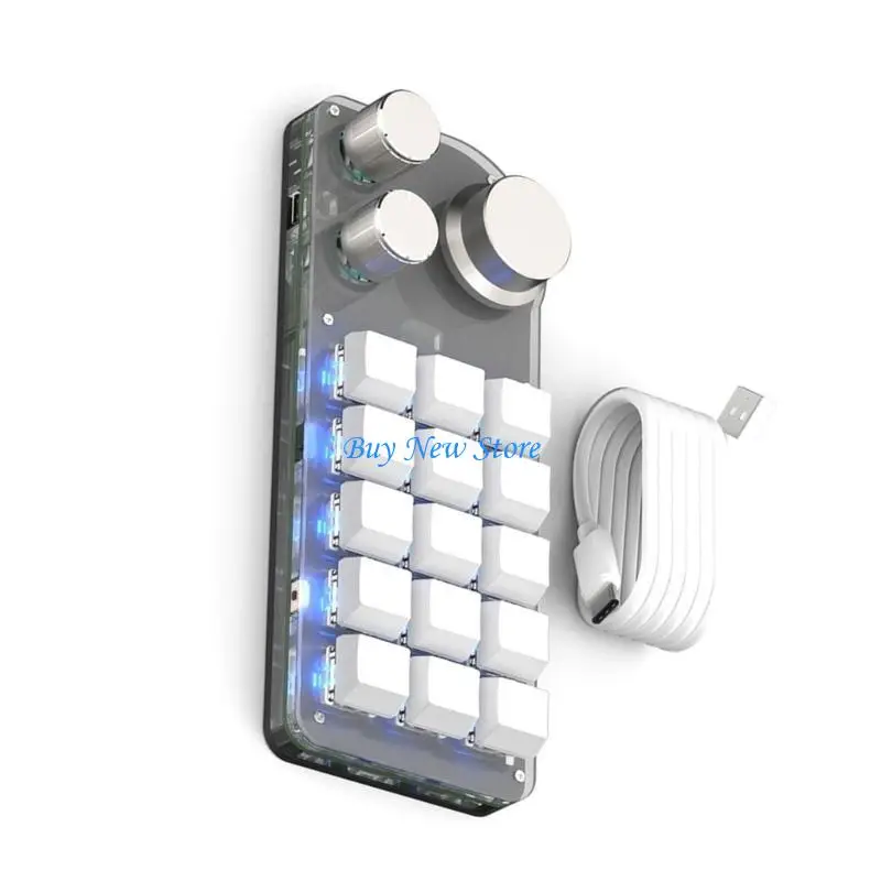 

20CE 15 Keys Mini Keyboard 3 Knobs Customizable Gaming Video Editing