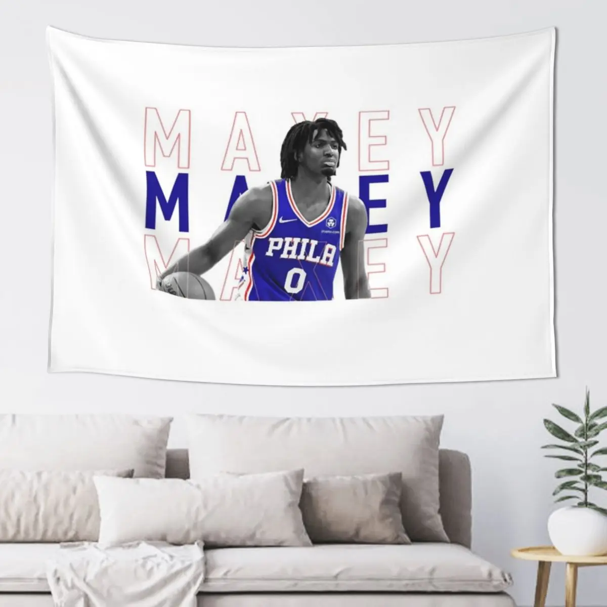 Tyrese Maxey Typography 76ers Tapestry Decorations For Your Bedroom Wall Hanging Wall Wall Carpet Tapestry