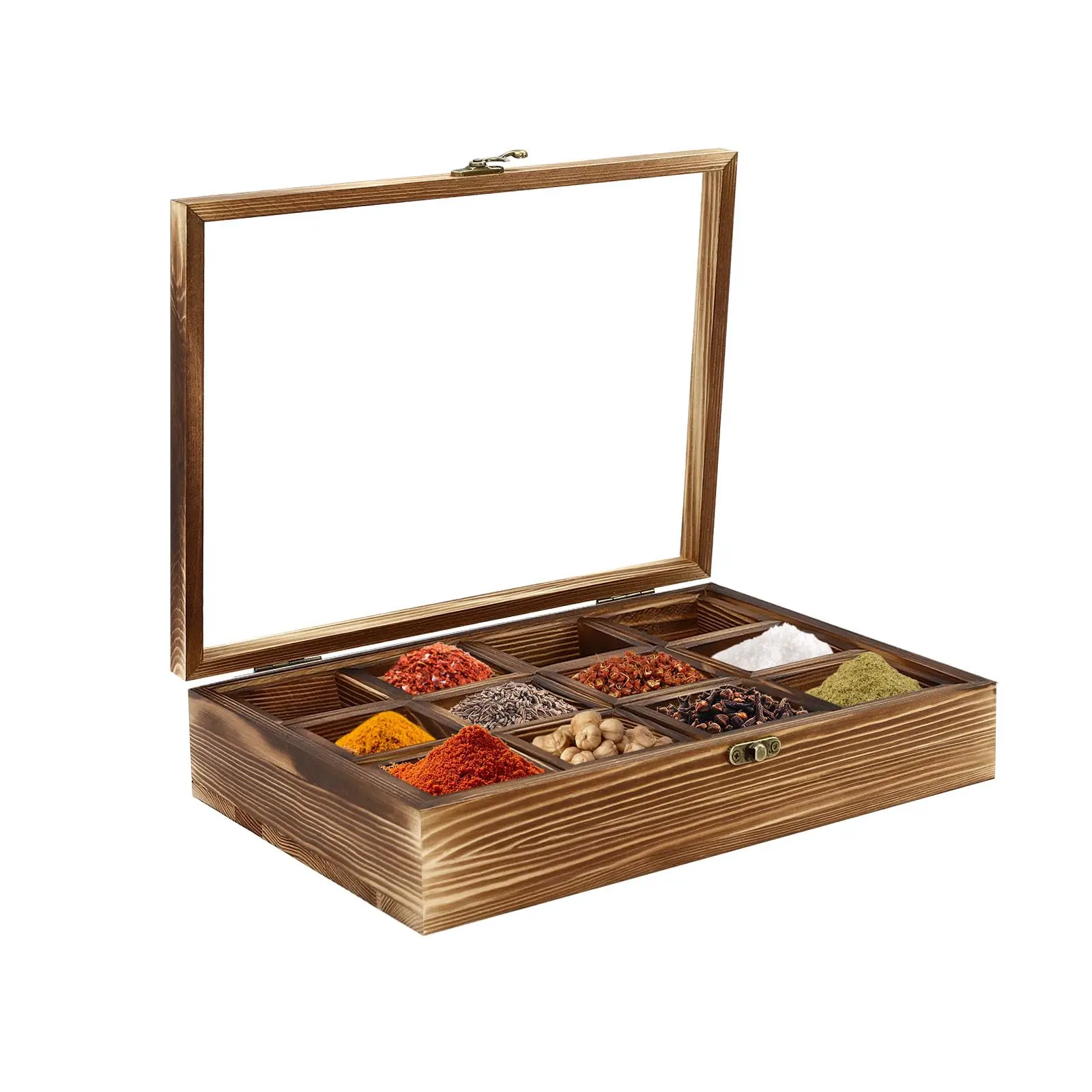 

Wooden Spice Rack Organizer Storage Box Wooden Spice Box with 12 Containers Spice Fit Box 45Ml/0.01Gal Storage Box with Spoon an