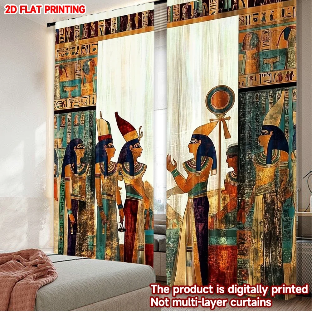 2D flat printing 2pcs Curtain Window Curtains Ancient Egyptian Ceremony Digital Printed Polyester Drapes Seasonal Party &