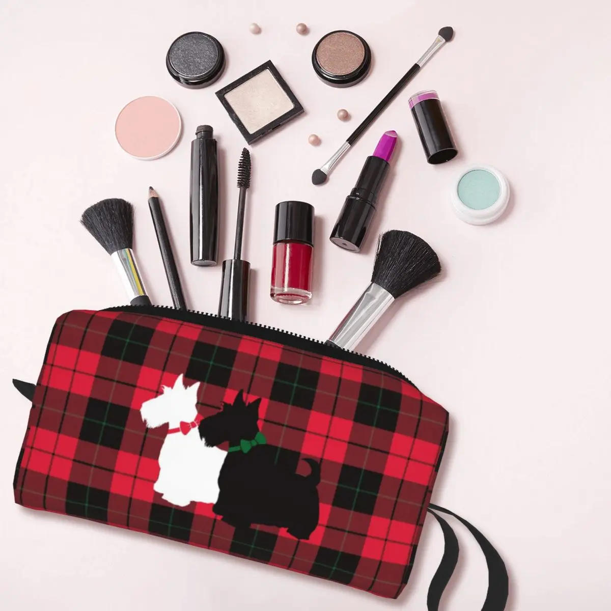 Custom Tartan Scottie Dog Toiletry Bag for Women Scottish Terrier Makeup Cosmetic Organizer Ladies Beauty Storage Dopp Kit Case
