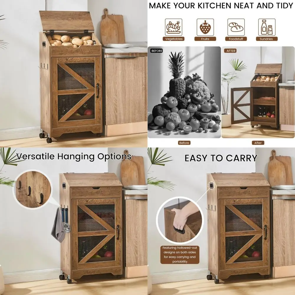 

Деревянная корзина для хранения картофеля, лука и овощей на колесиках