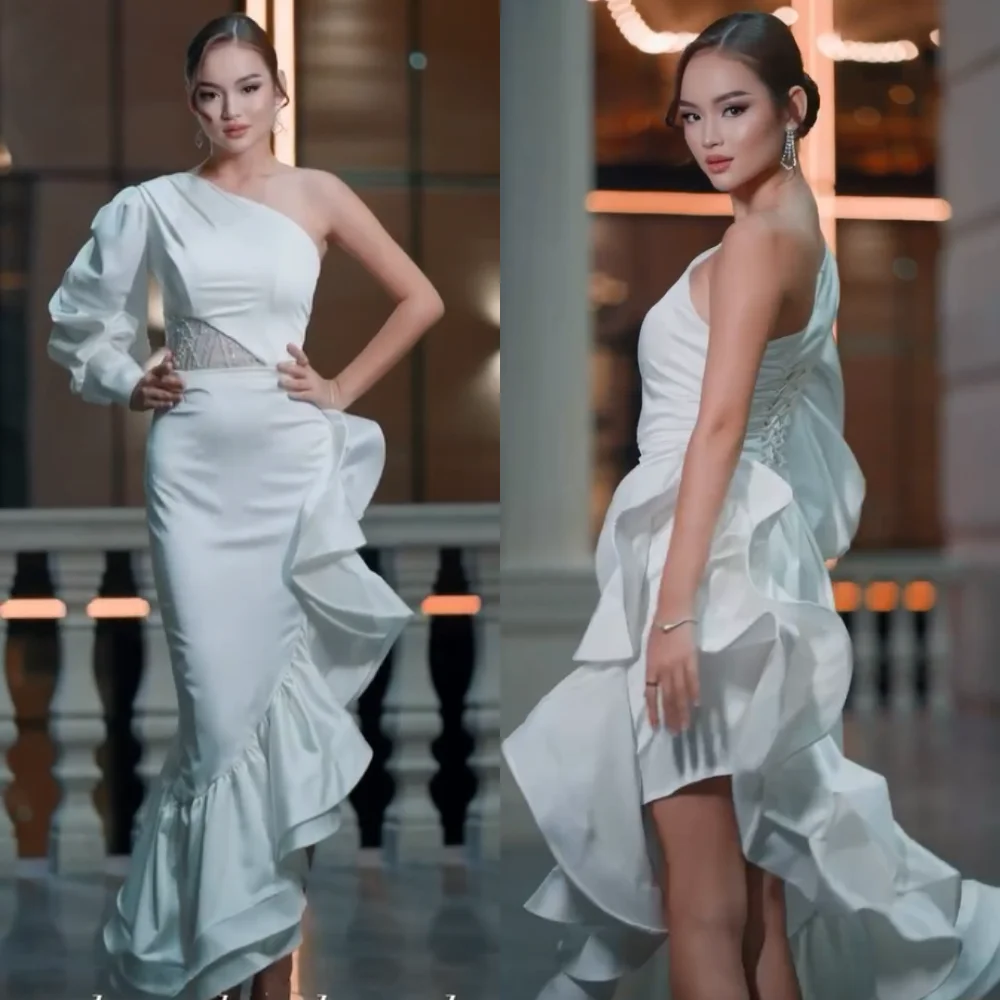 Customized Chinese Style Sequined Ruffle Pleat Mermaid One-shoulder Midi Dresses Bespoke Occasion Fashion Classic