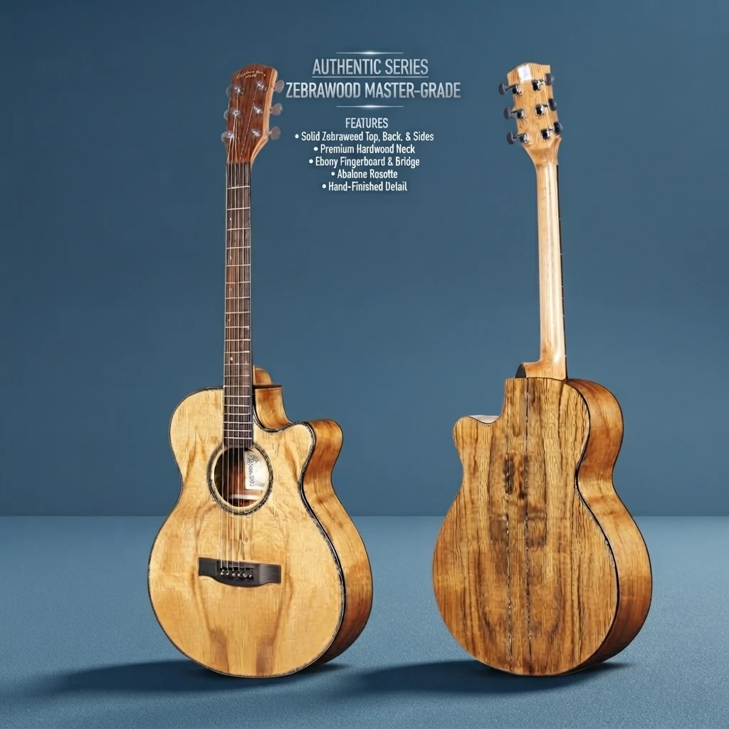 Solid Top Two Tone Striped Back Cutaway Acoustic Guitar, Dark Fretboard, Gloss Finish, Chrome Tuners, 6 Strings Entry Players