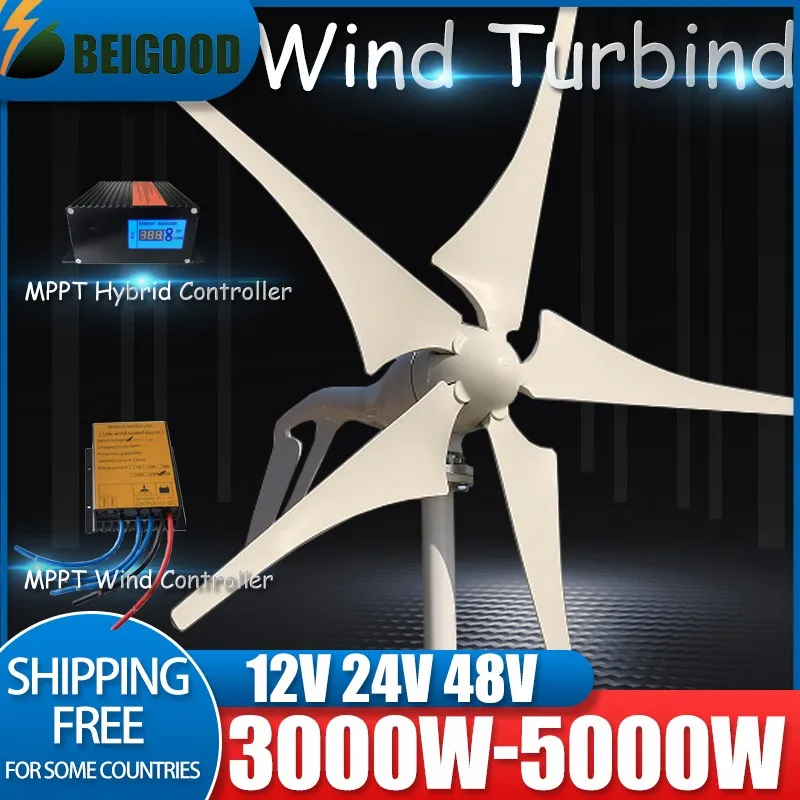 

Wind Turbine Generator Free MPPT Controller For Home Use Street Lamps 3000W 5000W Windmill 12v 24v 48v New Energy 3 5 Blades