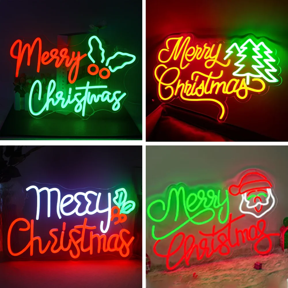 

Merry Christmas Neon Sign Christmas Tree Neon Lights USB Dimmable Decor Lights for Party Christmas Home Bar Club Wall Decor