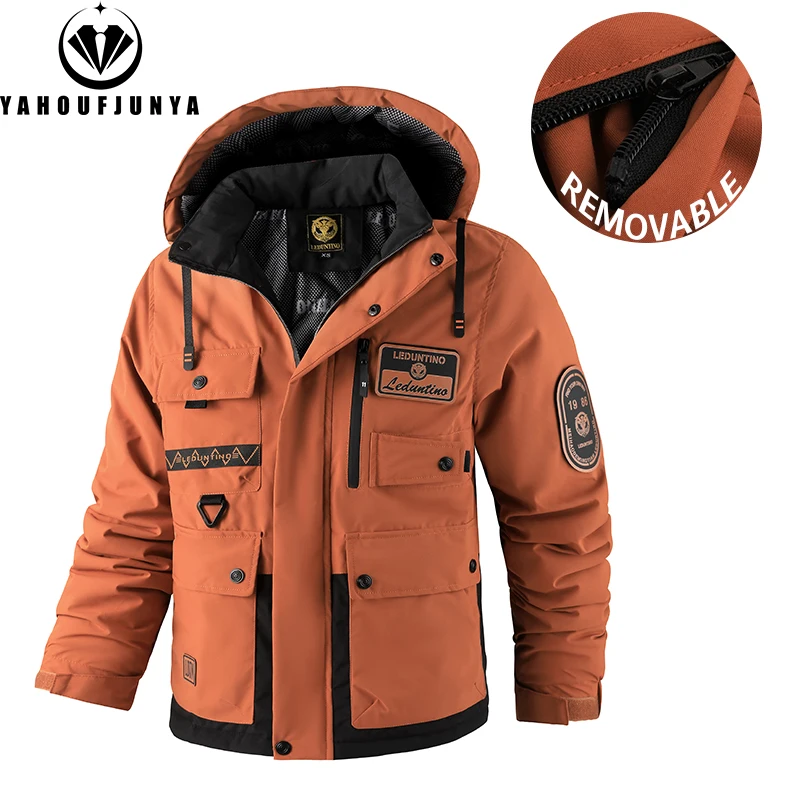 2025 Autumn Winter Men Outdoor Leisure Warm Cotton Jacket Men Detachable Hooded Windbreak Fashion Brand Loose Jacket Male Coat