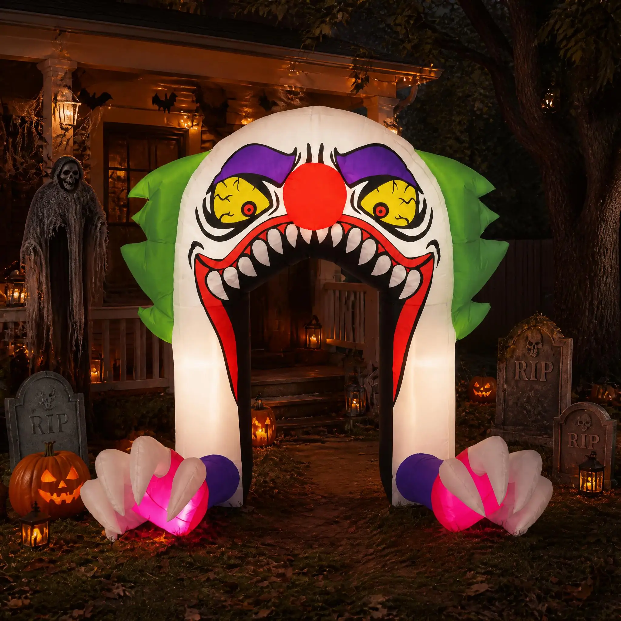 6 FT Inflatable Halloween Clown with LED Lights & Fangs – Scary Outdoor Holiday Decoration for Yard, Lawn, Garden or Car