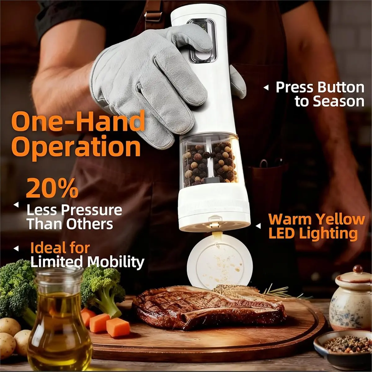 

(AIMA) Electric Salt and Pepper Grinder Rechargeable Automatic Pepper Mill with Base,5-Level Adjustable Coarseness, Display