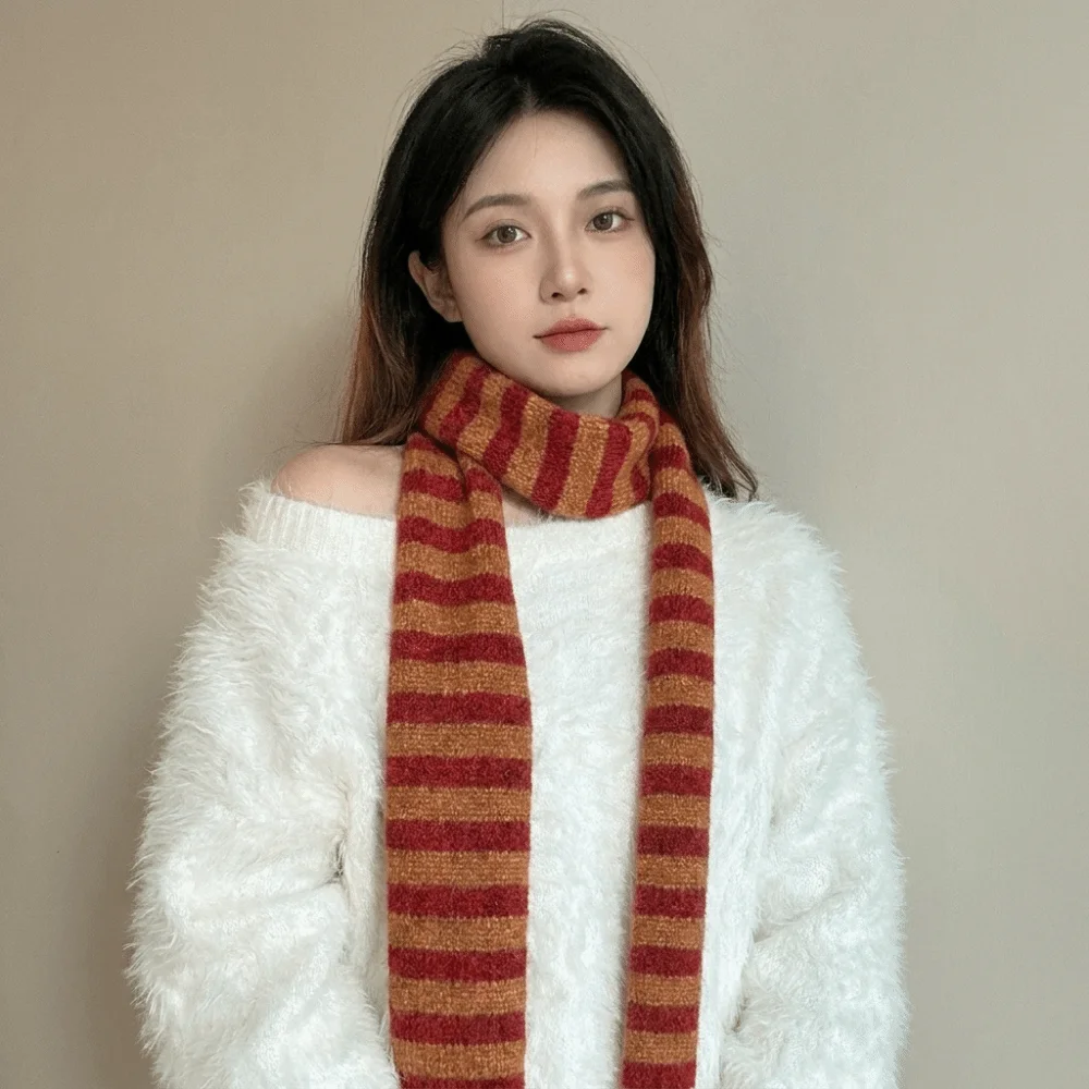 Harajuku Striped Scarf Y2K Style Korean Long Narrow Scarves Neckerchief Collocation Clothing Accessories Knitted Shawl Winter